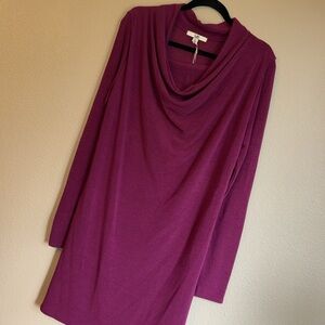 NEW! YA LOS ANGELES Size LARGE Plum Purple Long Sleeve Cowl Neck Knit Dress
